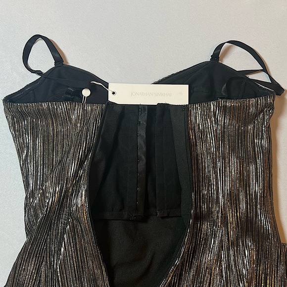NEW Jonathan Simkhai Dylan Metallic Plissé Strapless Midi Dress Size 8 - Picture 15 of 16